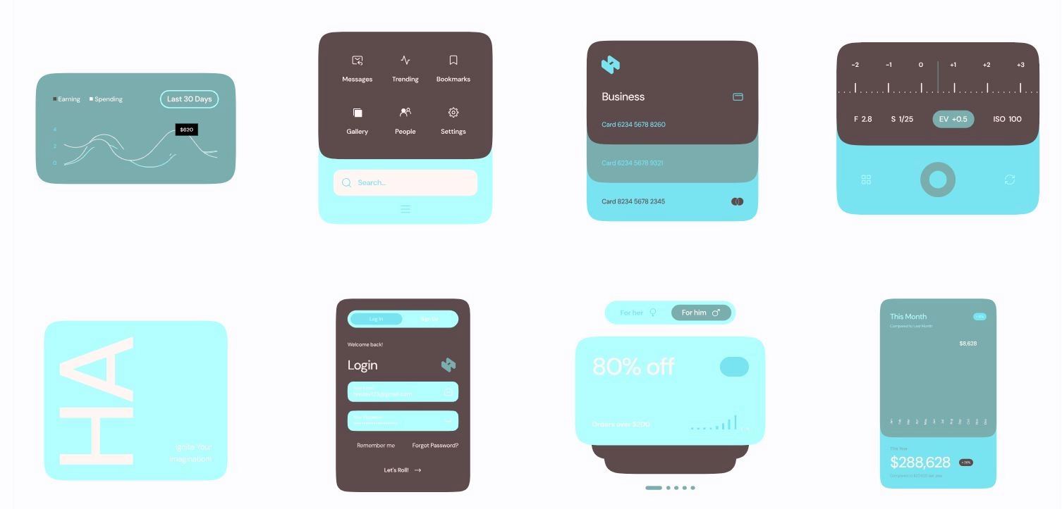 Showcase of the palette in the form of UI elements