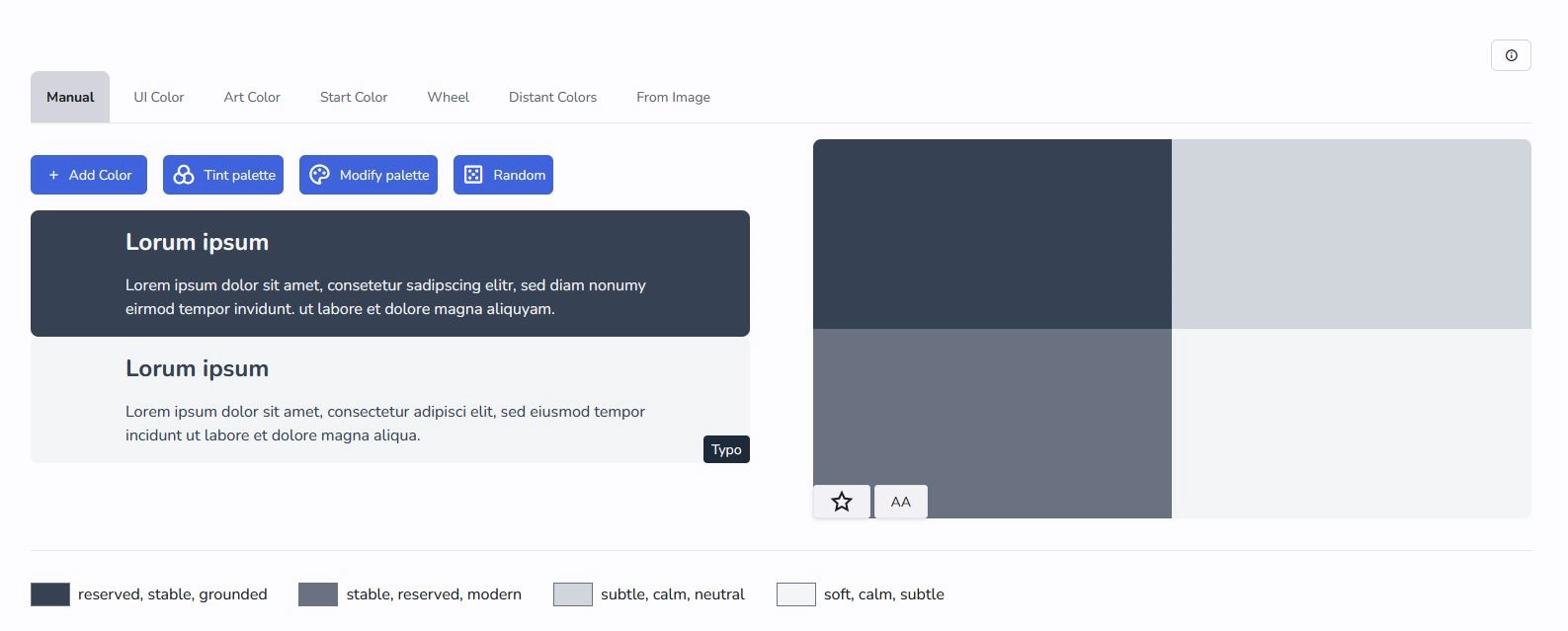 Palette create manual tools