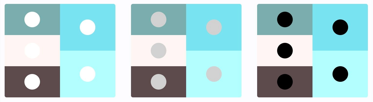 Display of the colors against black, white and 18% gray
